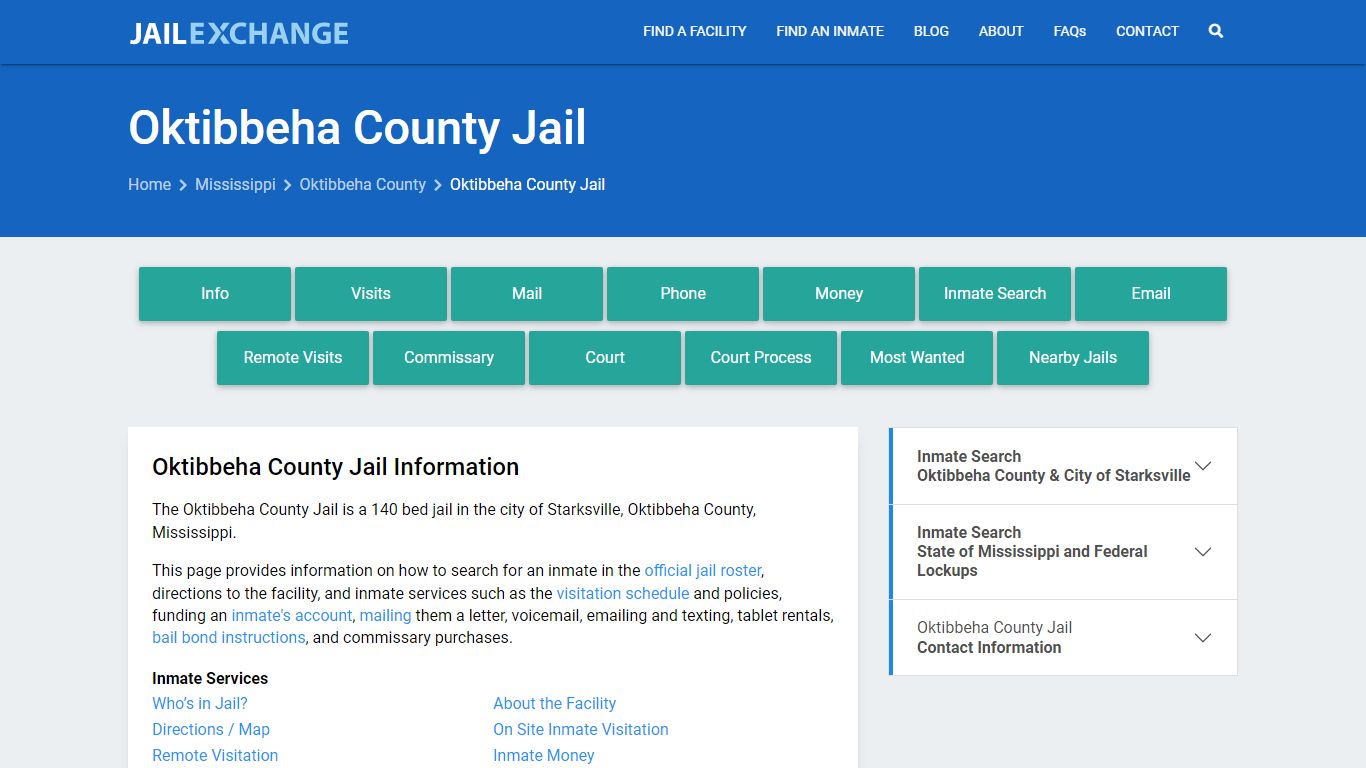 Oktibbeha County Jail, MS Inmate Search, Information
